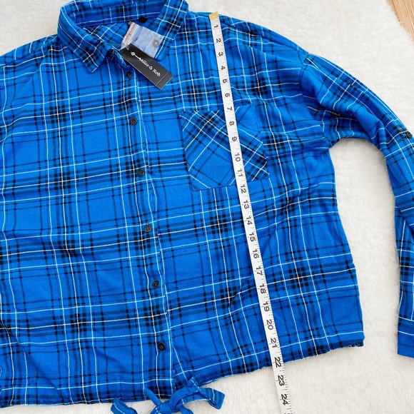 Allie&Rob Women's Long Sleeve Button-Up Drawstring Shirt, Blue Plaid, Size XL - Picture 4 of 8
